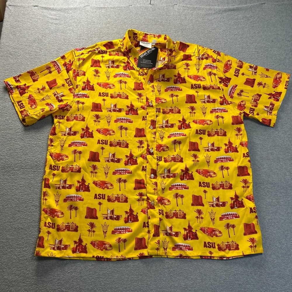 Uscape Apparel ASU Sun Devils Hawaiian Button Shirt Mens 2XL Yellow Maroon